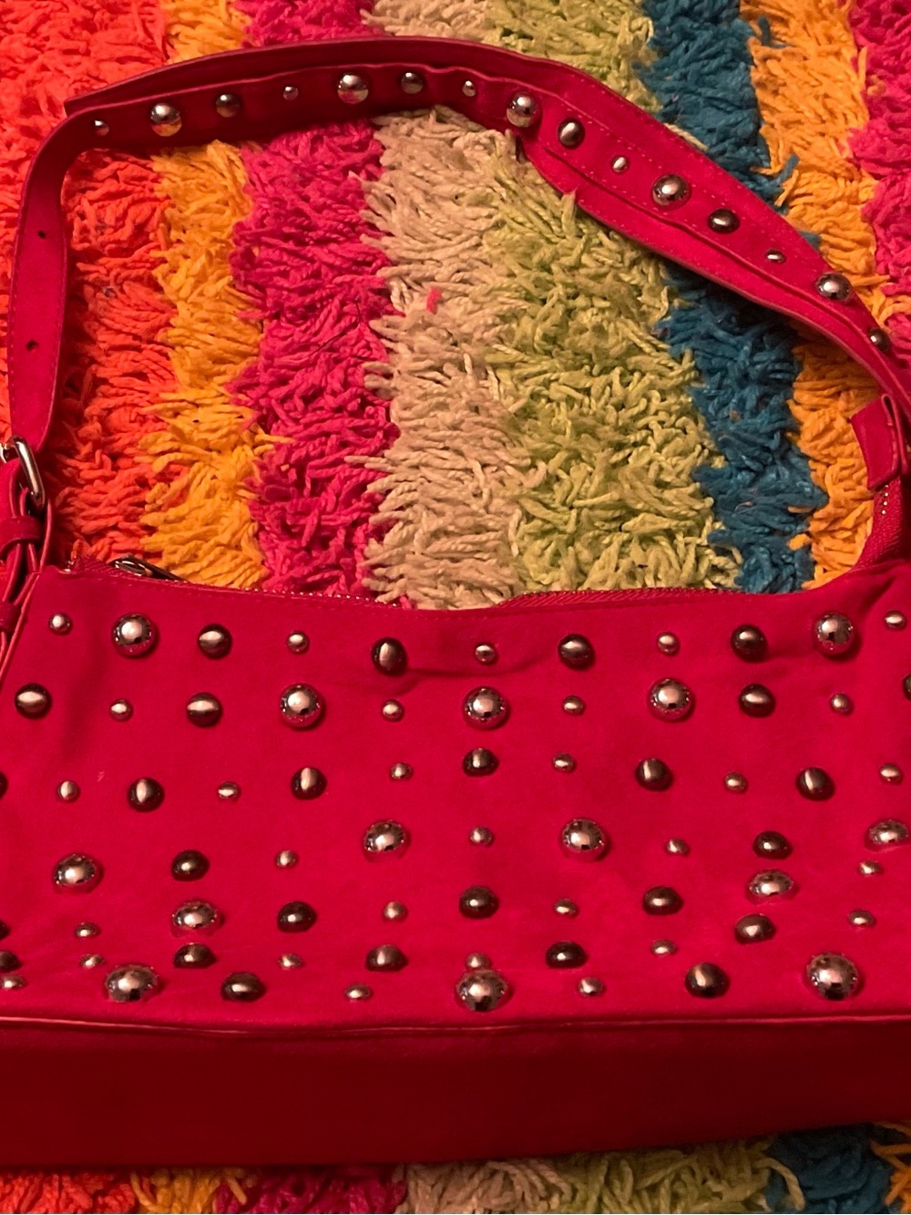 Bershka Red Studded Shoulder Bag